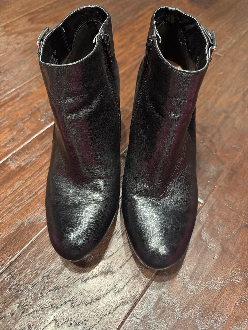 Naturalizer Black Leather & Suede Ankle Booties with Buckle - Picture 3 of 9